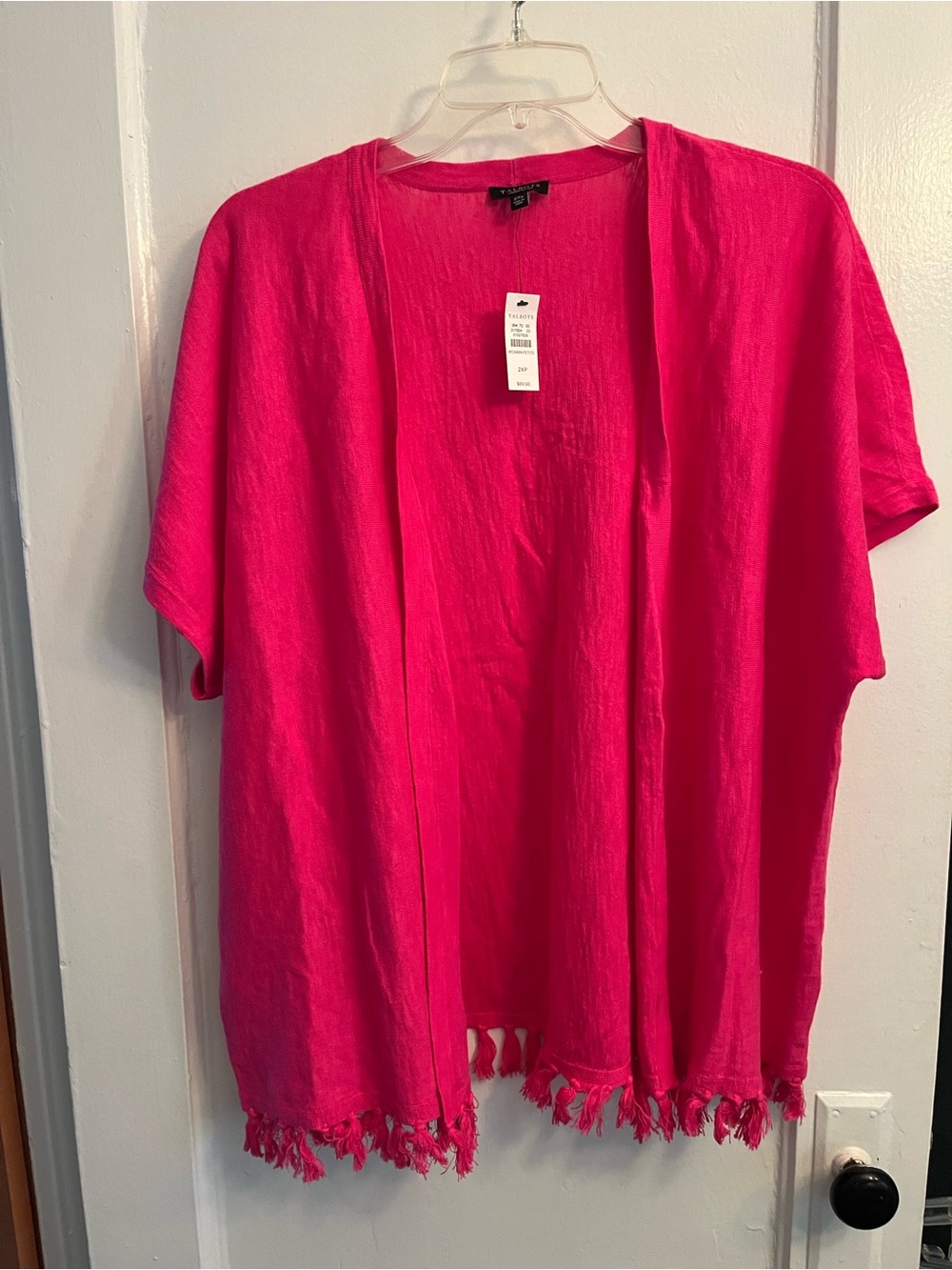 Talbots Bright Pink Open-Front Fringe Short Sleeve Tunic- 2XP